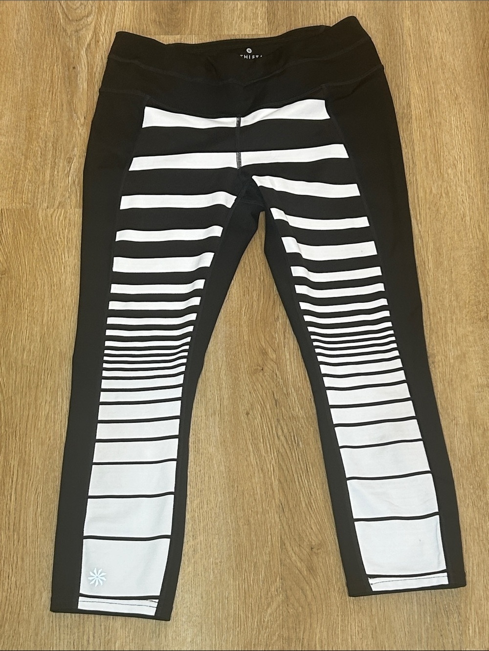 Athleta Black and White Capri Striped Performance Leggings